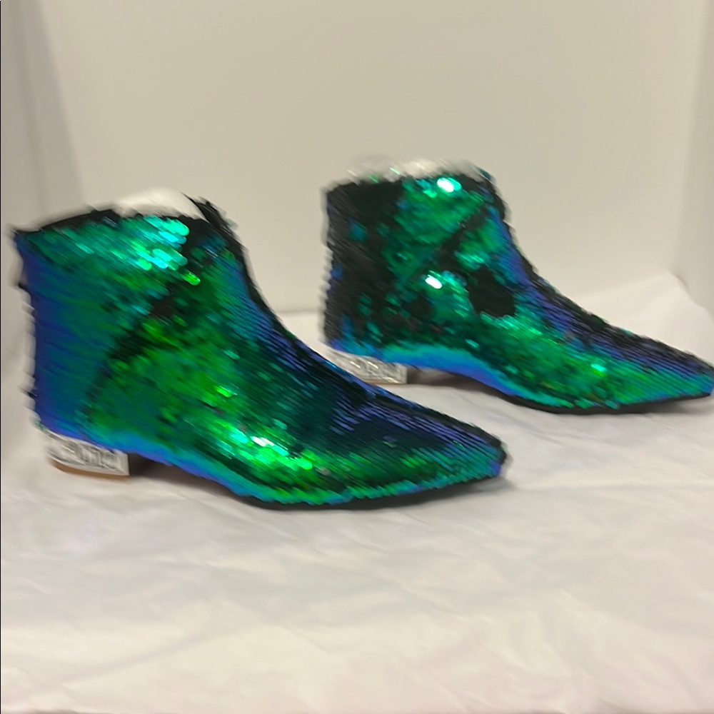 Green Sequin Ankle Boots with Black underneath